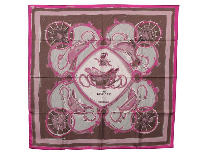 Hermès Lenço HERMES Carre 90 Seda Rosa Auth 198386M
