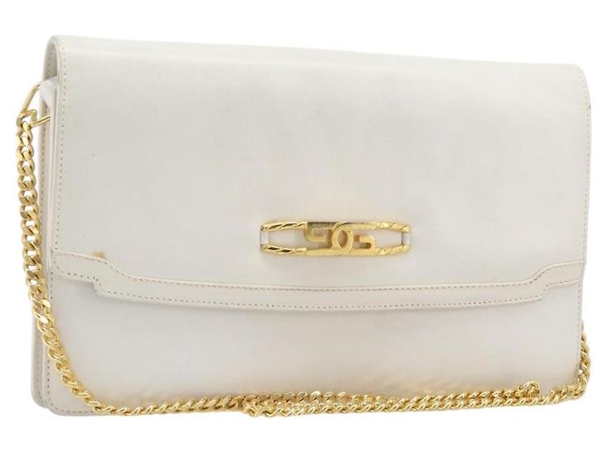 Bolsa de Ombro com Corrente GUCCI em Couro Branco Ouro Auth 204318 Dourado