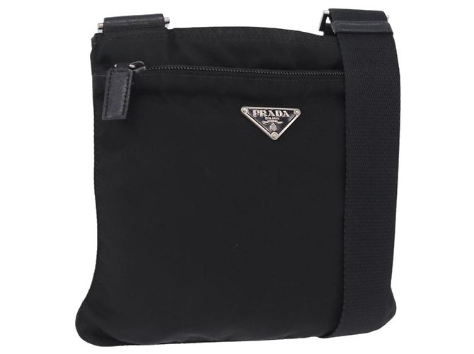Borsa a Tracolla PRADA Nylon Nero Argento Auth 200013A