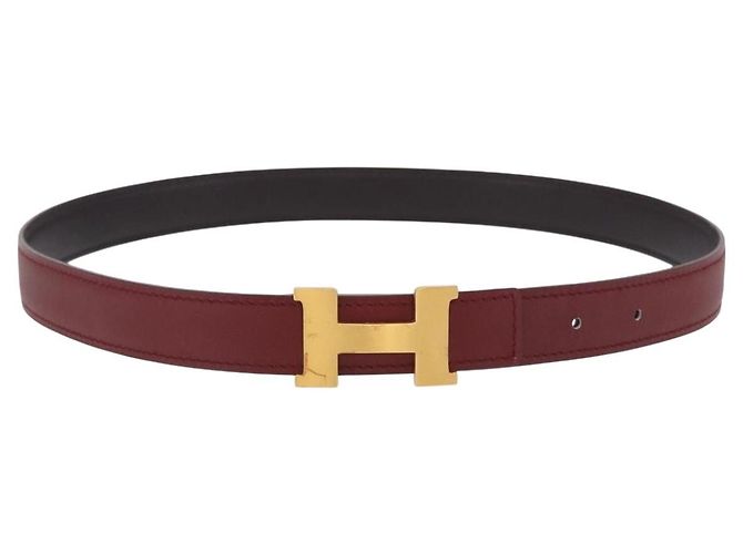 Hermès Cinturón HERMES Constance H de cuero 33.1'' Rojo Oro Auth 204102 Roja Dorado