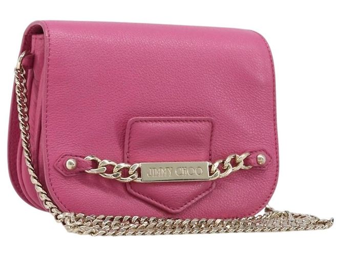 Bolsa de Ombro com Corrente Jimmy Choo Couro Rosa Tom Dourado Auth 204657A