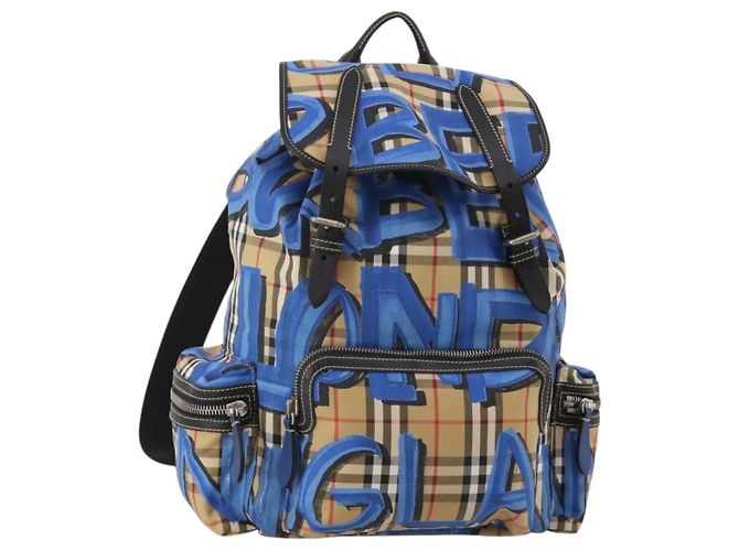 Mochila BURBERRY Nova Check Nylon Beige Silver Auth mr2901A Plata