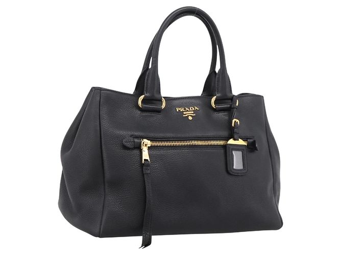 Bolsa PRADA em couro 2way Preta Dourada BN2793 Auth am12660V Preto Dourado
