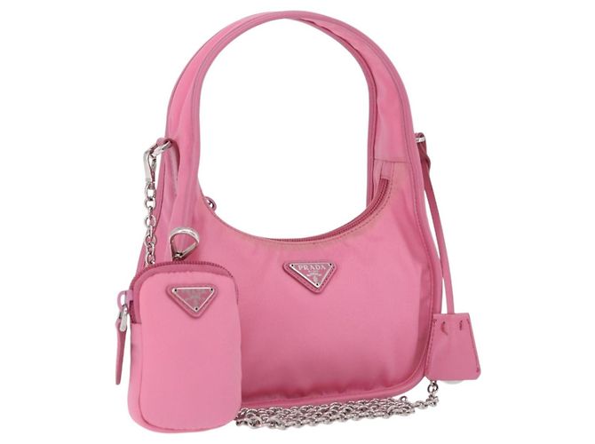 Bolso de mano PRADA Nylon Pink Silver Auth 204035V Plata Rosa