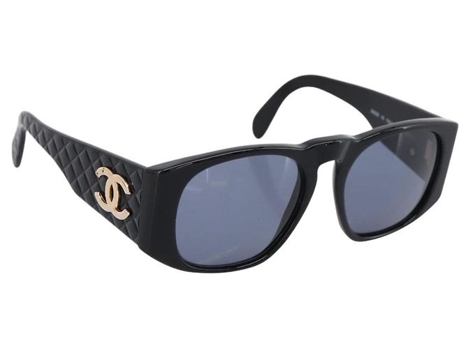 CHANEL Matelasse Sunglasses plastic Black CC Auth 203910
