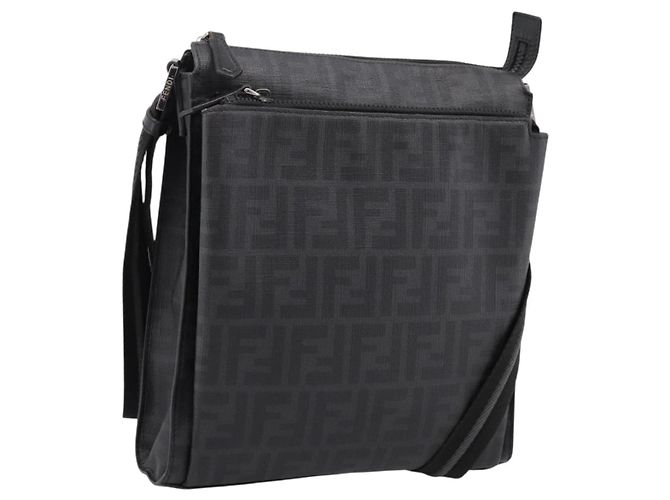 Borsa a tracolla FENDI Zucca Canvas PVC Nero Argento Auth 204826A