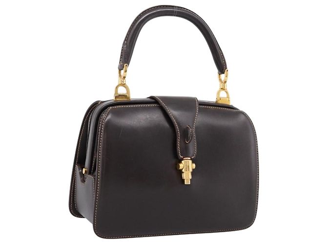 Bolsa de mão GUCCI em couro marrom e dourado Auth LN133V