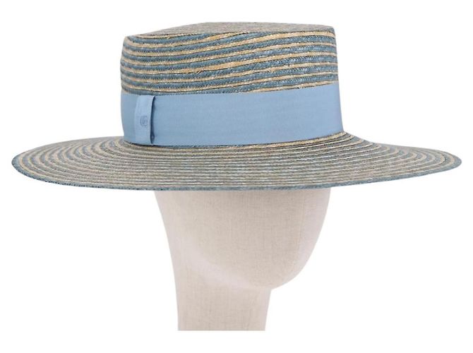 GUCCI Hut Stroh L Hellblau Auth 203618M