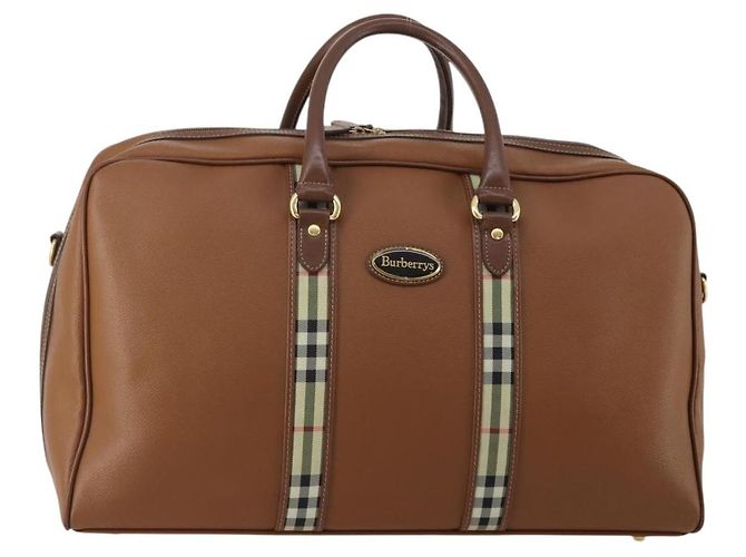 Bolsa Boston Burberrys em couro marrom tom dourado Auth 201252A