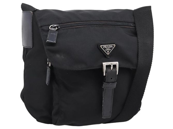 Sac à épaule PRADA Nylon Black Silver Auth ki6826 Noir Argenté