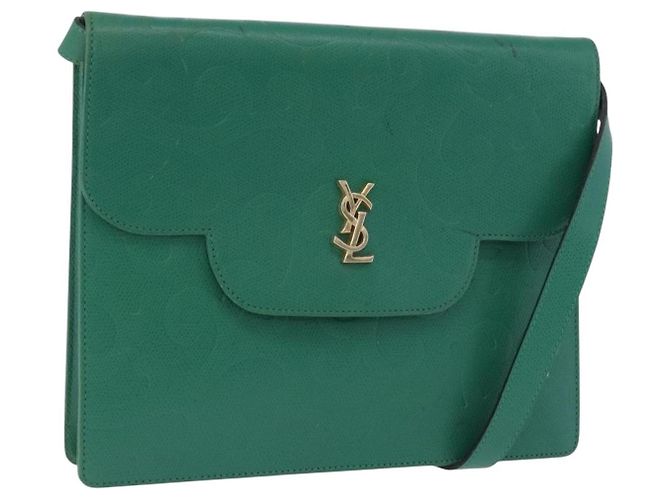 Autre Marque Bolsa de Ombro SAINT LAURENT em Couro Verde Tom Dourado Auth 203497