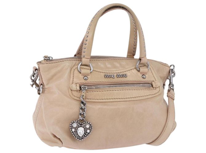 Miu Miu Handtasche Leder 2way Rosa Silber Auth 204371A Pink