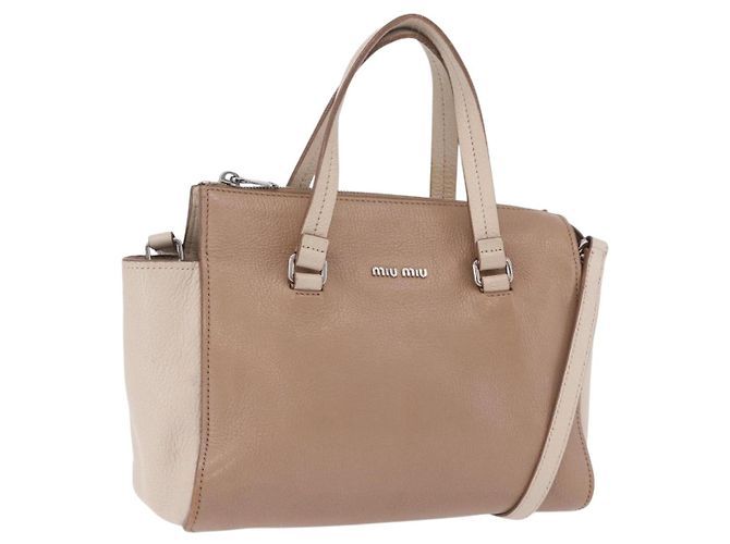 Bolsa de mão Miu Miu em couro 2way Bege Auth ka6259V