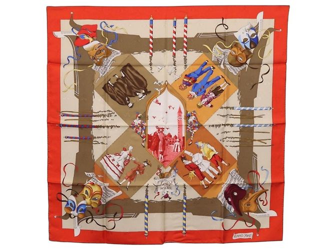Hermès HERMES Carre 90 Seidentuch "LE CARNAVAL DE VENISE" Red Auth ki6857 Rot