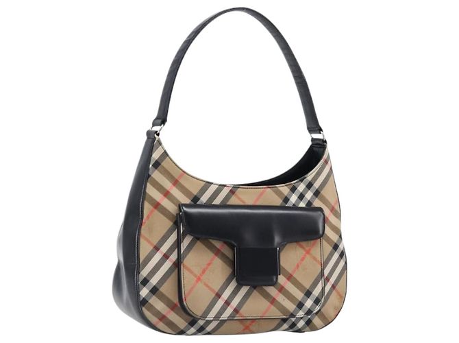Borsa a tracolla Burberrys Nova Check Canvas Beige Silver Auth 203651A Argento