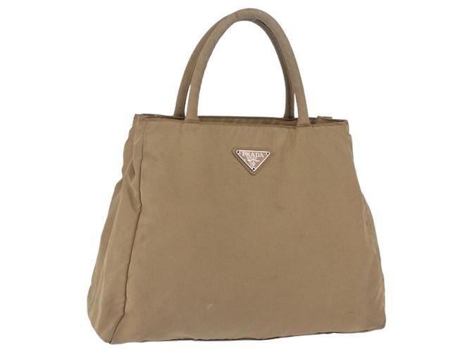 PRADA Handtasche Nylon Beige Auth ar14168