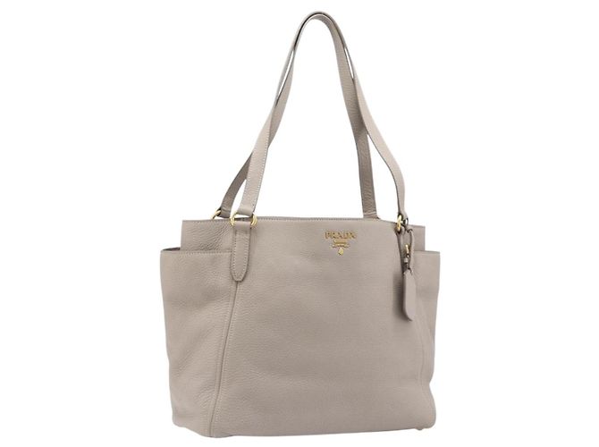 Saco Tote PRADA em couro Taurillon Clemence Cinza Gold Auth am12588V Marrom Dourado
