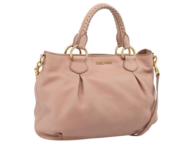 Saco Tote Miu Miu em Couro 2 vias Rosa Tom Dourado Auth BA15531