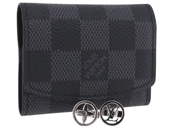 Abotoaduras LOUIS VUITTON Damier Graphite LV Catch Cuffs Metal M80188 Auth BA15541V Prata Damier ebene