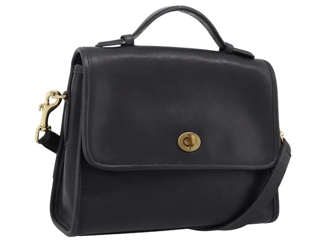 Bolsa de mão Coach em couro 2way Preta Dourada Auth 203933 Preto Dourado