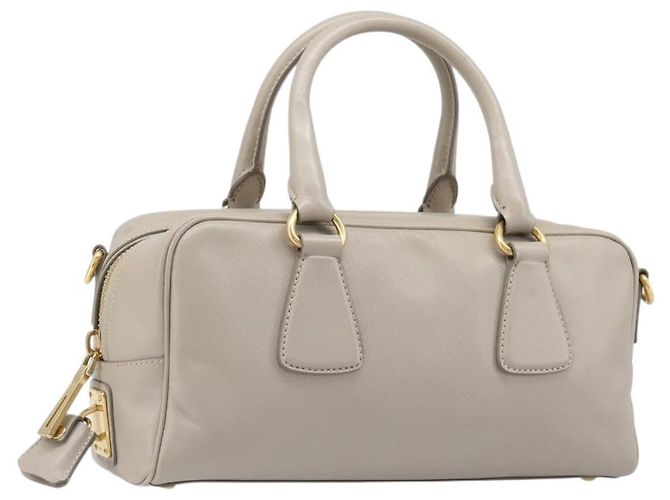 PRADA Handtasche Saffiano-Leder Grau Gold Auth 204120V Braun Golden