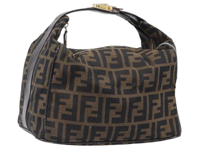 FENDI Zucca Canvas Vanity Handtasche Schwarz Braun Auth 201467