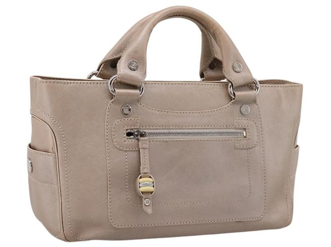 Céline Sac à main CELINE Boogie Bag en cuir beige argent Auth 204756 Argenté