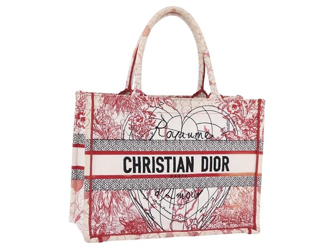 Christian Dior Book Tote Canvas White Red Auth ka6183V Bianco Rosso
