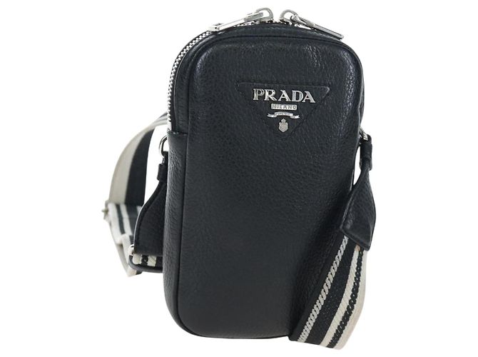 Borsa a tracolla PRADA Vittero Dino Leather Black Silver Auth 202911V Nero Argento