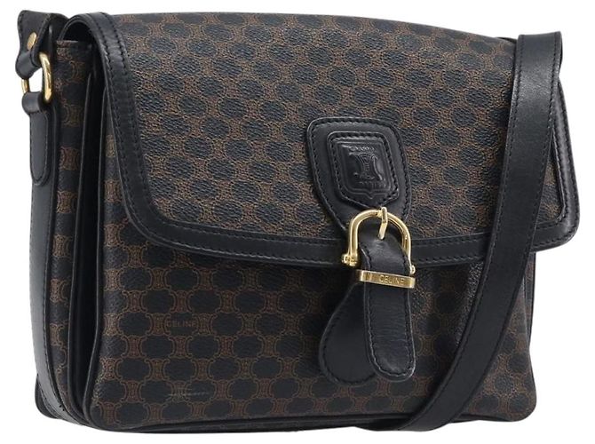 Céline Borsa a tracolla CELINE Macadam PVC Pelle Nero Tono Oro Auth BA15505