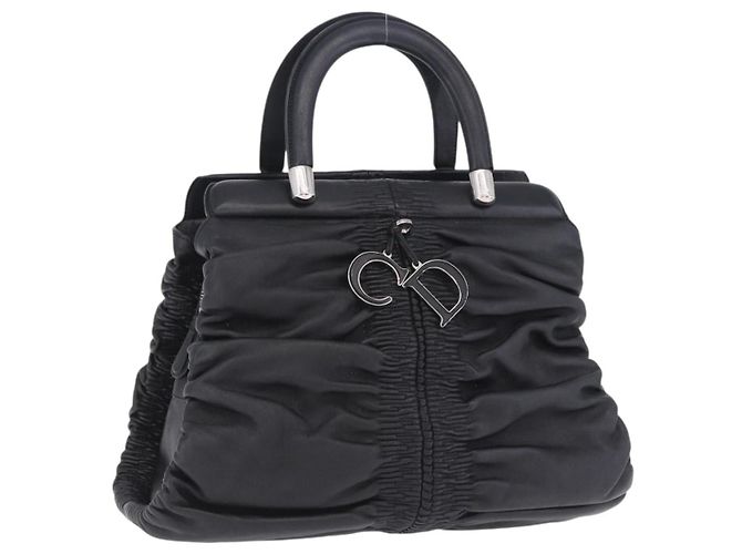 Christian Dior Carreo Hand Bag Leather Black Silver Auth am12602SAM Silvery