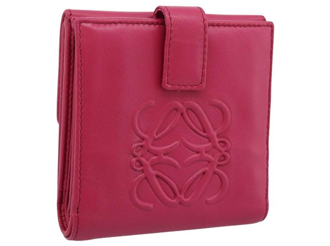 Cartera LOEWE Bifold de cuero Rosa Oro Auth 204222A Dorado