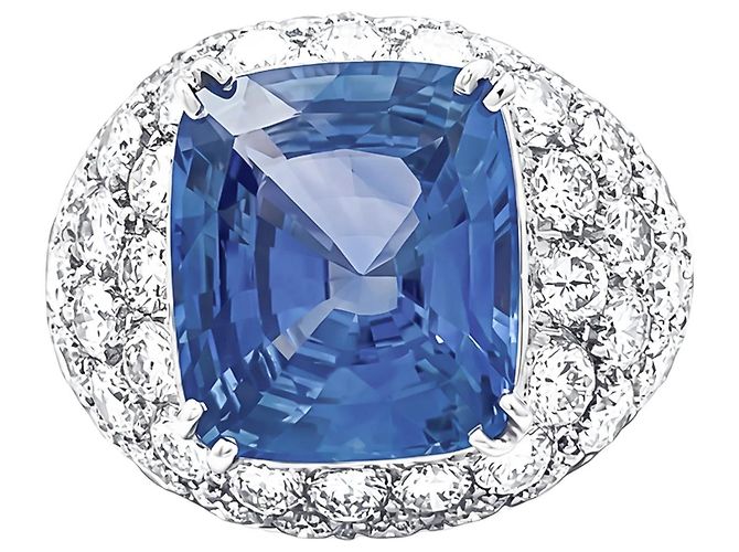 Autre Marque Bague de cocktail Saphir ceylan 9,24 cts, pavage diamants.