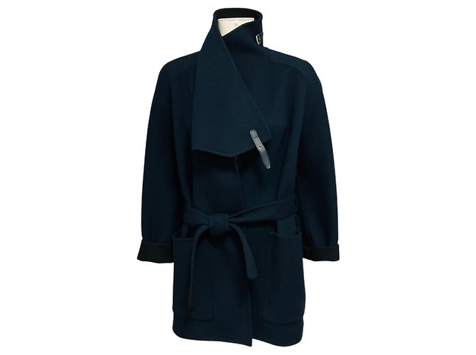 Hermès Hermes Navy Blue / Black Cashmere Blanket Coat with Belt