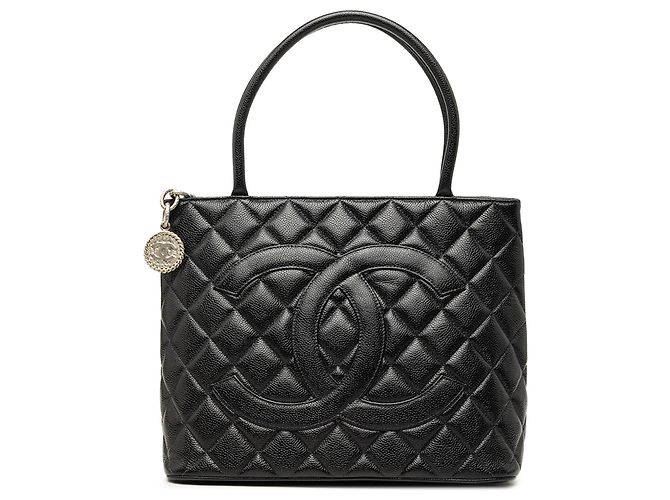 Borsa Tote Chanel Caviar Medallion Nera Nero