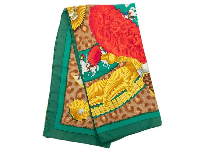 Pañuelo de seda Hermès Casques et Plumets Verde 90