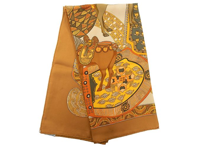 Lenço de seda Hermès Art des Steppes Castanho Marrom