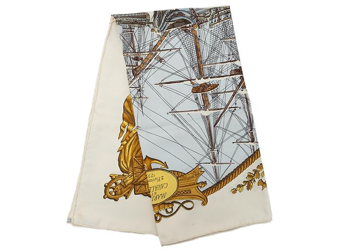 Lenço de Seda Hermès Marine et Cavalerie Branco 90