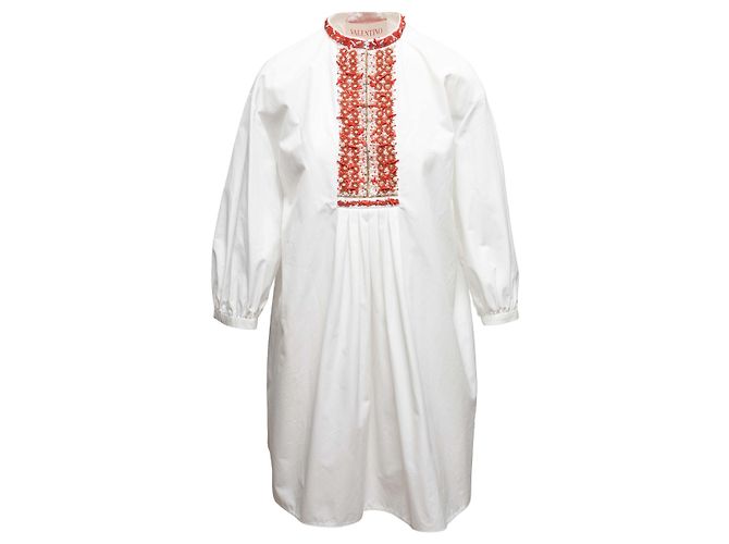 Valentino Garavani Valentino verziertes Langarmkleid in Weiß & Orange Größe IT 42