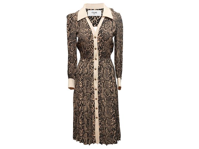 Céline Celine Herbst/Winter 2020 Kleid mit Schlangenprint Beige & Schwarz Größe US S