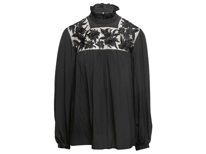 Céline Black Celine Embellished Long Sleeve Blouse Size FR 42