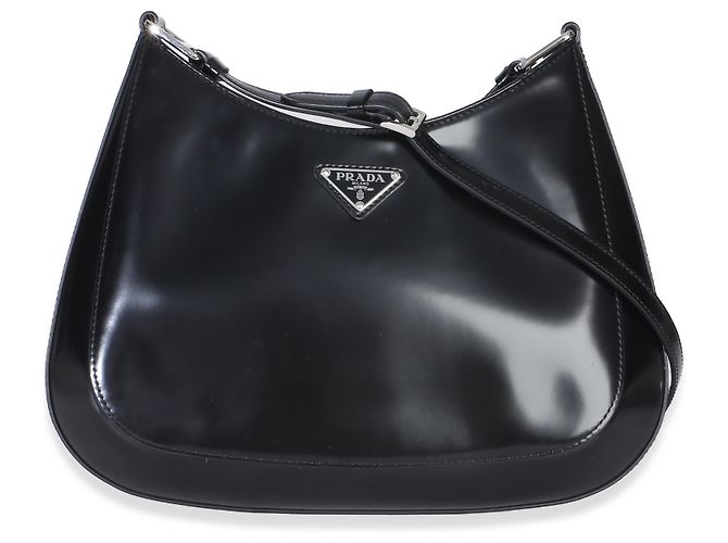 Borsa a spalla Cleo Large Prada in pelle Spazzolato nera Nero