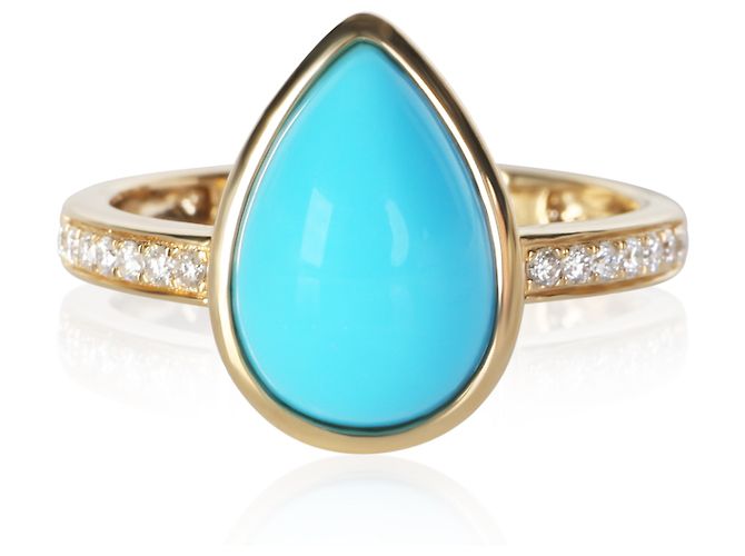 Autre Marque Anel de ouro amarelo, turquesa e diamantes