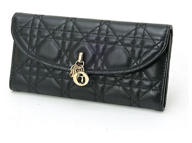 Christian Dior Black Lambskin Long Wallet