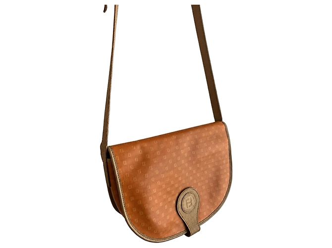 Bolsa de Ombro Fendi Zucca Monogram Marrom Laranja