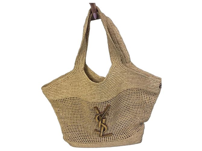 Autre Marque Saint Laurent Rive Gauche Borsa Tote in Rafia Beige