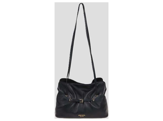 Bolsa de ombro pequena Dada Prada em couro preto