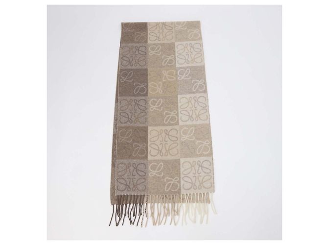 Sciarpa in lana e cashmere con frange Loewe Beige Anagram