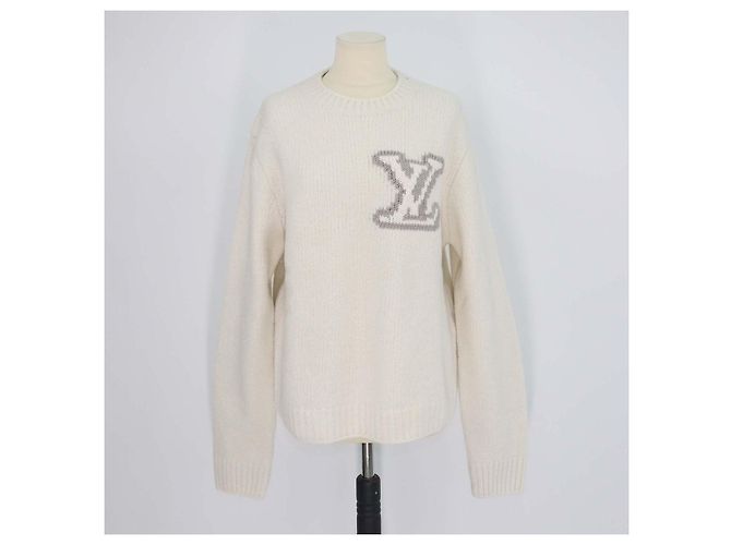 Louis Vuitton Rundhals-Pullover aus Off-White-Wollmischung mit Intarsia Aus weiß