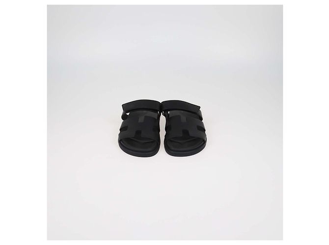 Hermès Hermes Black Leather Chypre Sandals